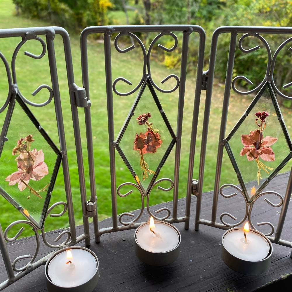 Brushed Metal Tea Light Screen Tabletop Home Decor